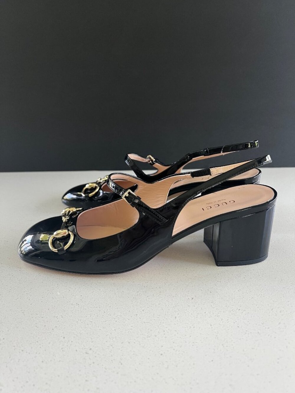 GUCCI Horsebit 42MM black Patent Leather Slingback Pumps heels SIZE 37.5 - Picture 4 of 10